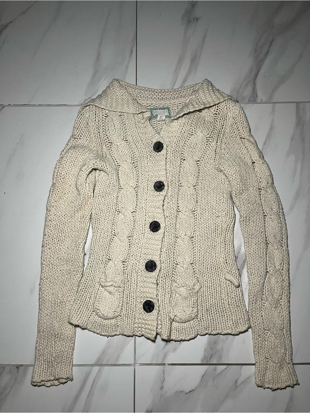 Y2K American Eagle Cream Cable Knit Button-Up Women's Sweater Size Small